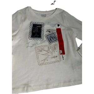 Girls' L sleeve t-shirt White S 6-7 Years 100% Cotton Love Travel Postal Stamps